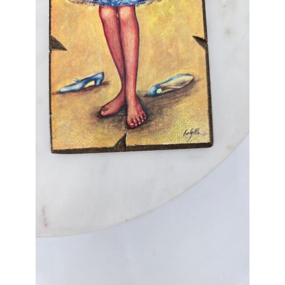 Vintage Big Eyed Boy & Girl Wall Art Set by Lofyffe | 10"x4" Pressed Wood Panels - Picture 2 of 3